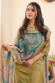 Khaki Pure Checks Muslin Silk Designer Dress